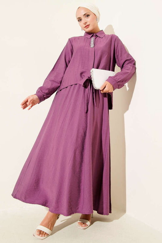 Taş Süslemeli Etekli İkili Takım Magenta