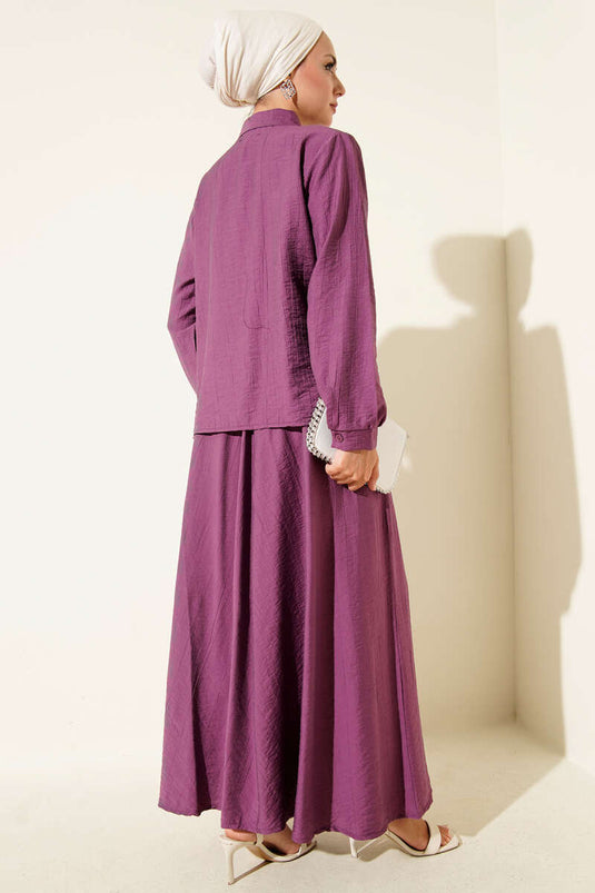 Taş Süslemeli Etekli İkili Takım Magenta