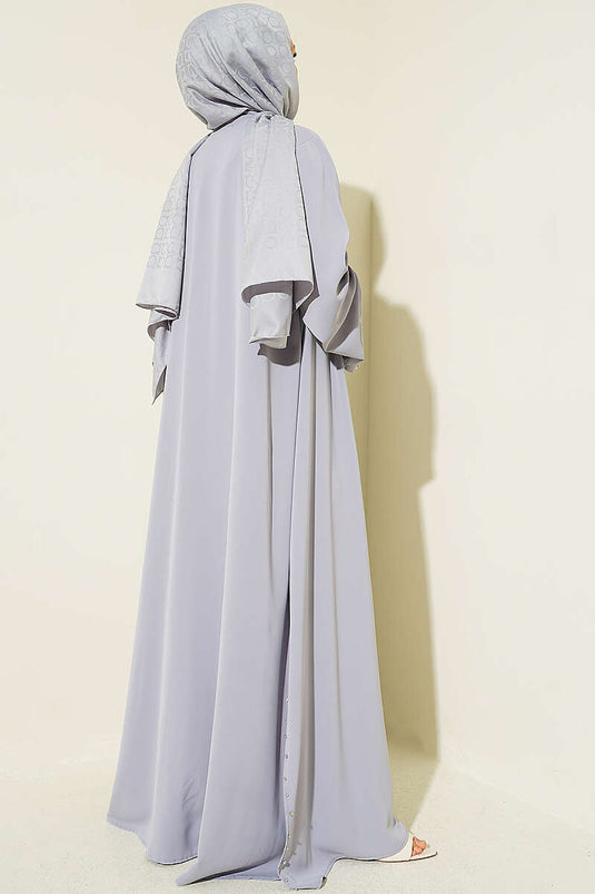 Taş Süslemeli İkili Abaya Gri