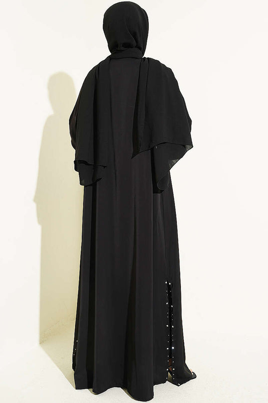 Taş Süslemeli İkili Abaya Siyah