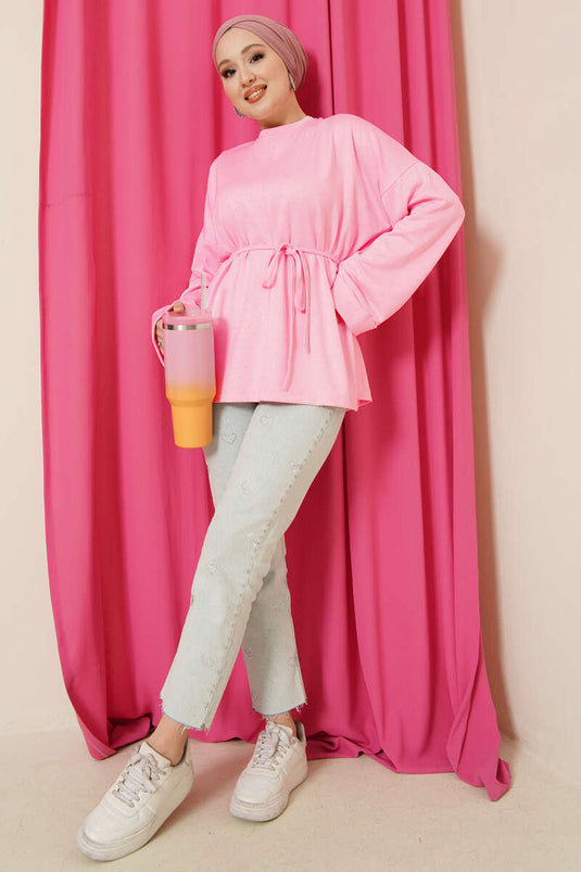 تونيك وردي مزين بأحجار مع حزام حبل