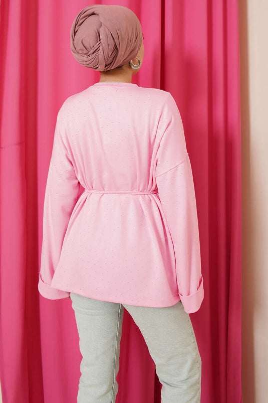 تونيك وردي مزين بأحجار مع حزام حبل