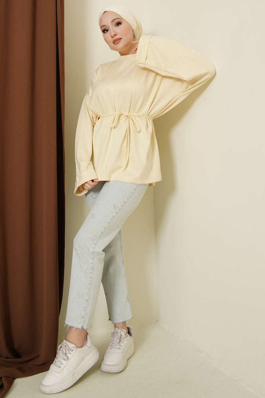 تونيك أصفر مزين بحجارة مع حزام حبل