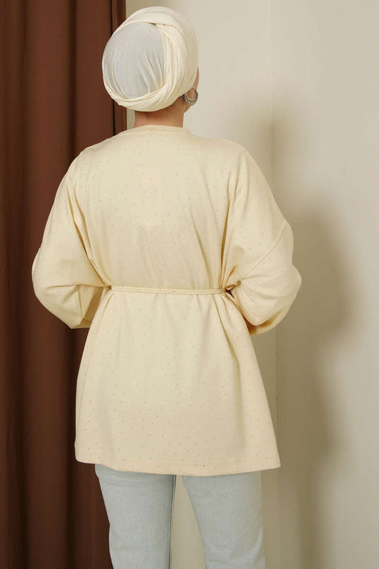 تونيك أصفر مزين بحجارة مع حزام حبل