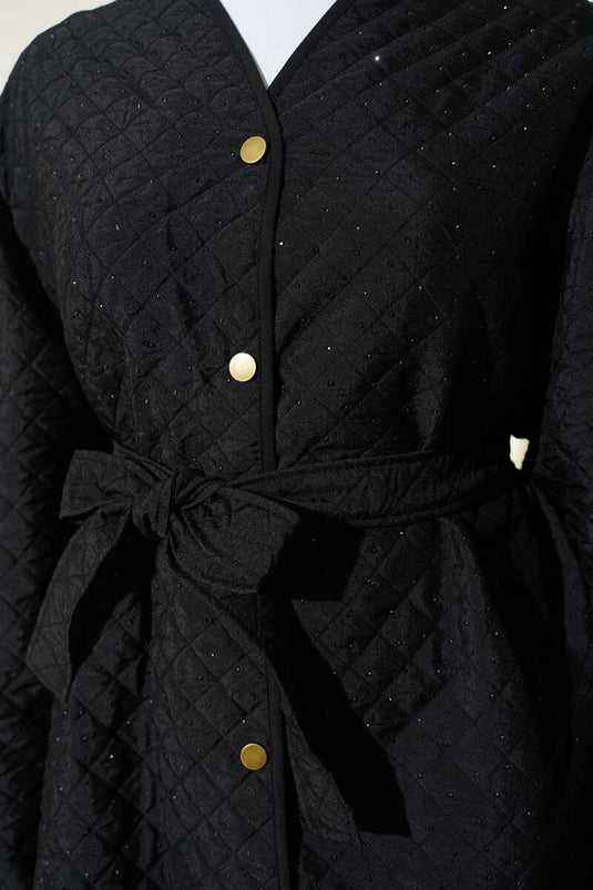 Stone Embellished Quilted Jacket Black