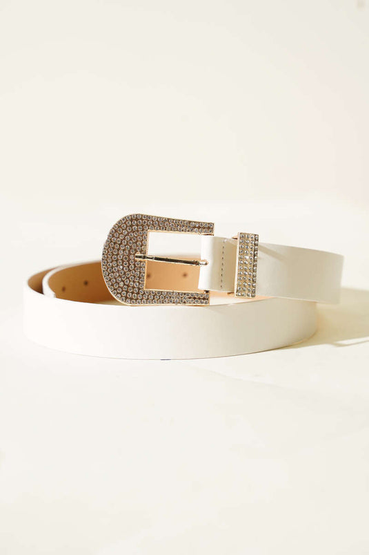 Stone-Decorated Belt White
