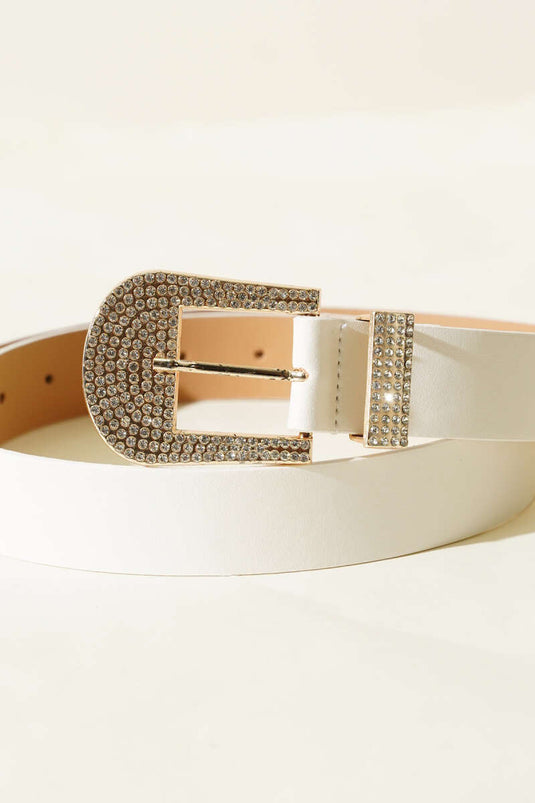 Stone-Decorated Belt White
