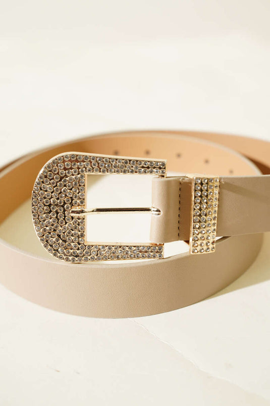 Stone Embellished Belt Cream