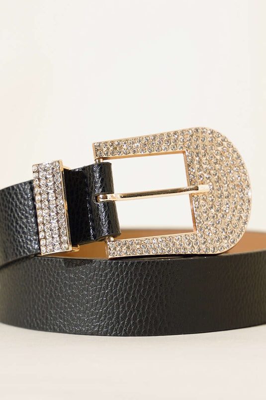 Stone Embellished Belt Black