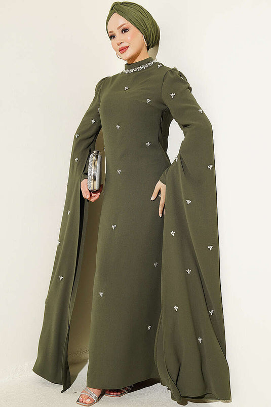 Abaya Mit Verzierten Ärmeln In Khaki