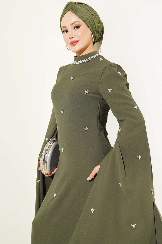 Abaya Mit Verzierten Ärmeln In Khaki
