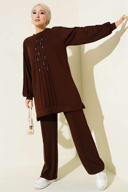 Taş Süslemeli Loyşa İkili Takım Acı Kahve