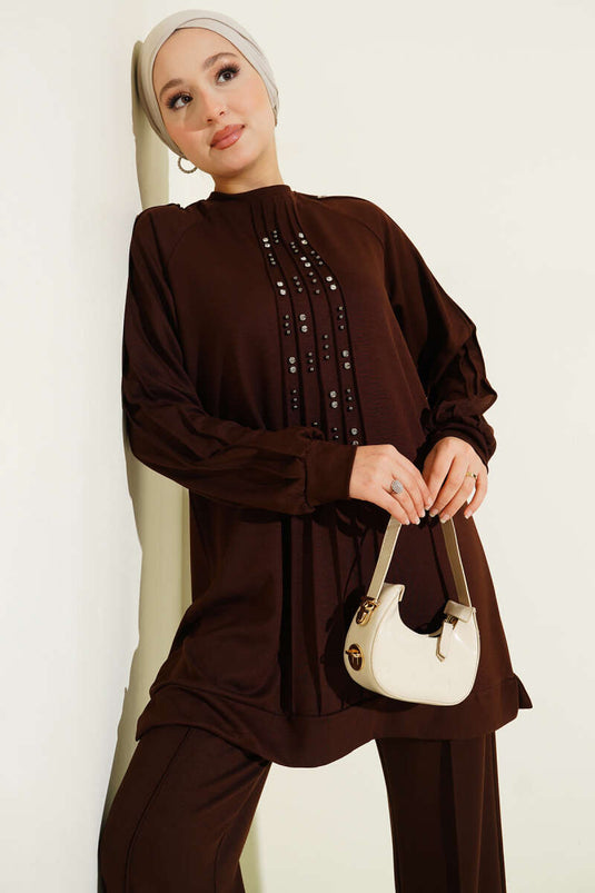 Taş Süslemeli Loyşa İkili Takım Acı Kahve