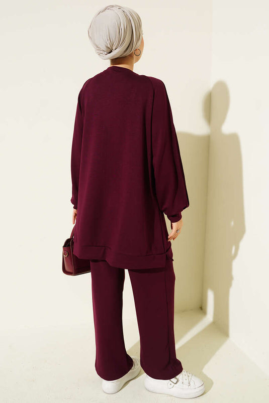 Taş Süslemeli Loyşa İkili Takım Mürdüm