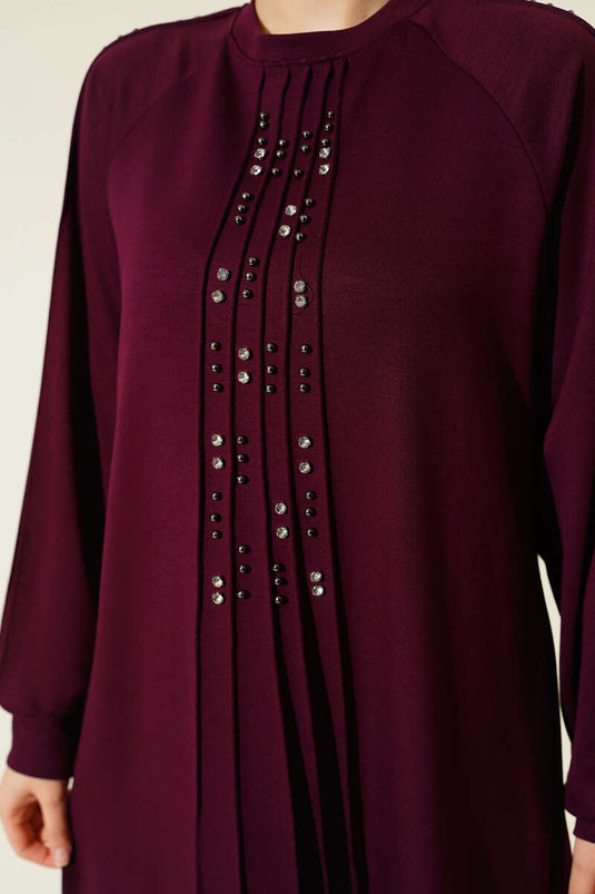 Taş Süslemeli Loyşa İkili Takım Mürdüm