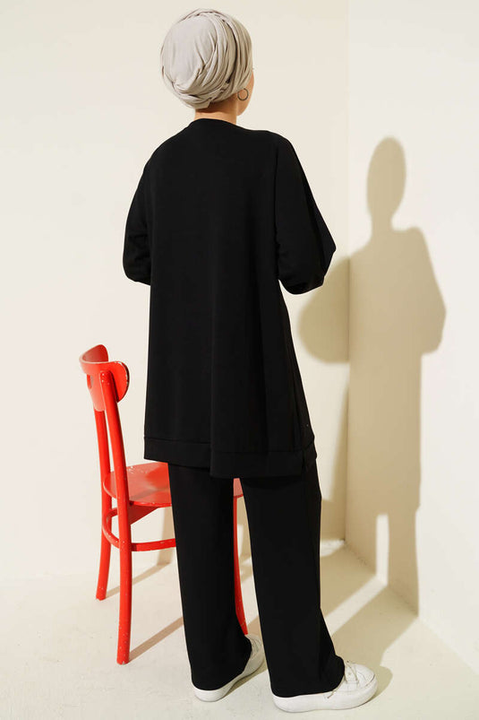 طقم لويشا مزين بالأحجار من قطعتين باللون الأسود