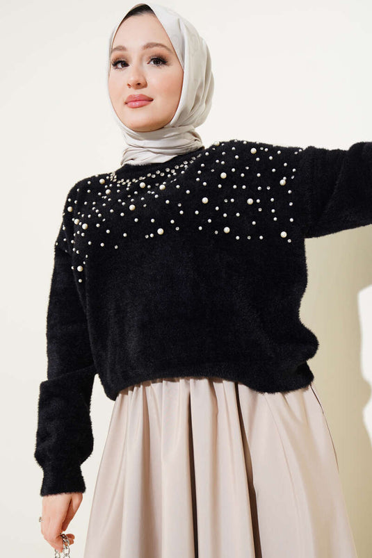 سترة لحية مزينة بالحجر باللون الأسود