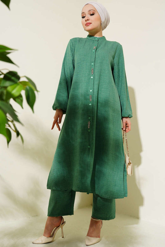 Taş Süslemeli Uzun Tunikli İkili Takım Benetton