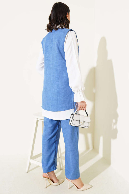 Ensemble trois pièces à nouer sur le côté et orné de pierres Indigo