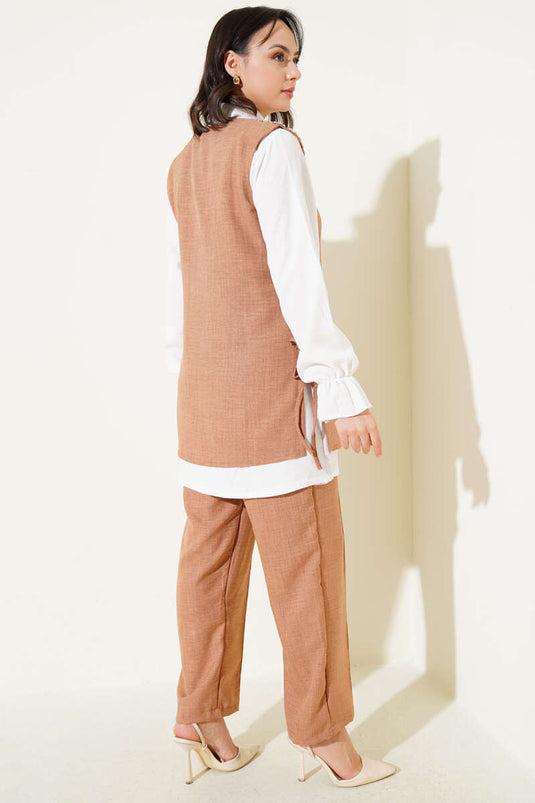 Ensemble trois pièces à nouer sur le côté et orné de pierres Latte