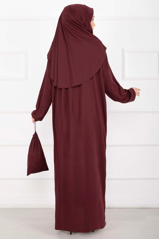 Robe de prière voilée avec sac de transport Bordeaux