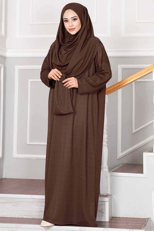 Robe de prière voilée avec sac de transport Marron