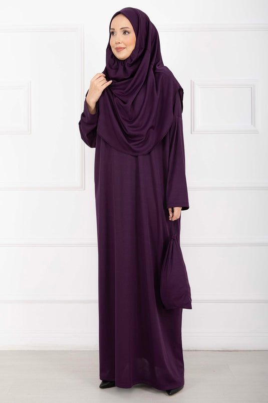 Taşıma Çantalı Tesettür Namaz Elbisesi Mor