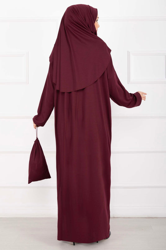 Taşıma Çantalı Tesettür Namaz Elbisesi Şarabi