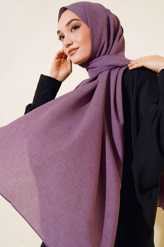 Taşlanmış Keten Şal Koyu Lila