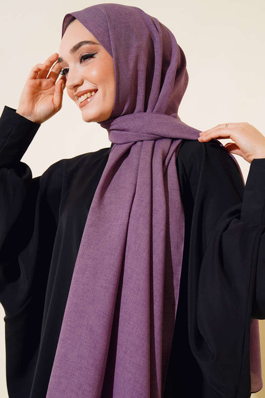 Taşlanmış Keten Şal Koyu Lila