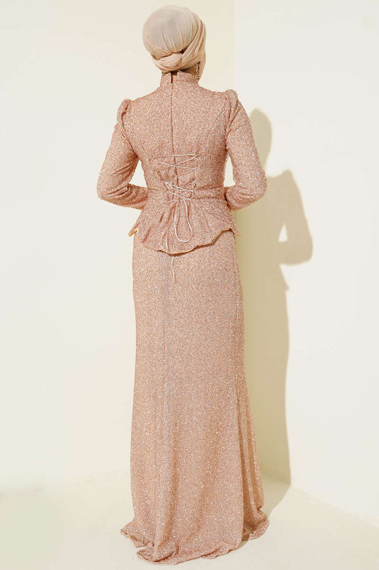 Ensemble de soirée double modèle poisson orné de pierres couleur poudre