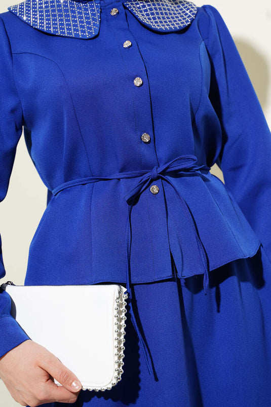 Completo due pezzi con gonna e colletto in pietra Saxe