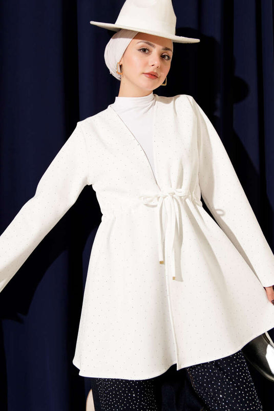 Kimono de plongée blanc avec tunnel de taille orné de pierres