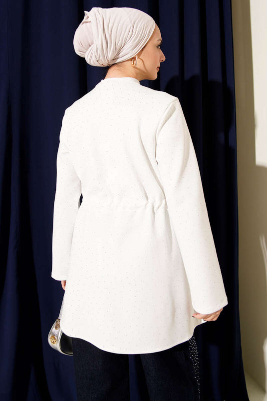 Kimono de plongée blanc avec tunnel de taille orné de pierres