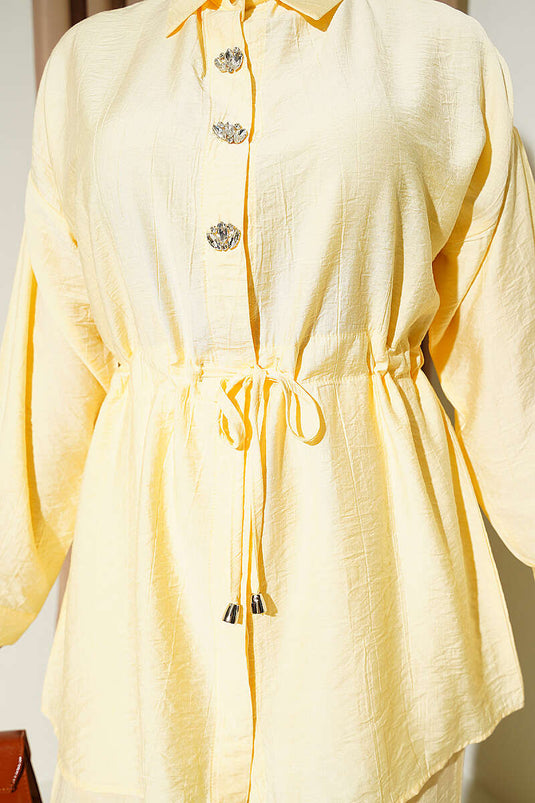 Ensemble tunique à ceinture tunnel ornée de pierres, jaune