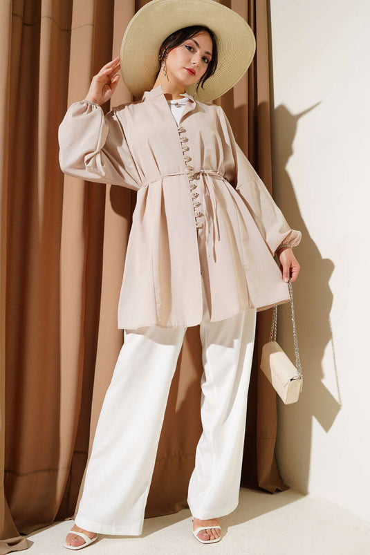 Camicia Terikoton con bottoni Stoned Brit Beige