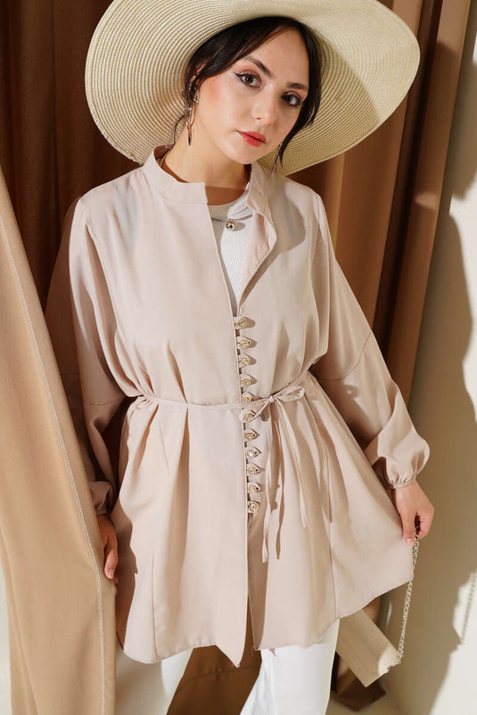 Camicia Terikoton con bottoni Stoned Brit Beige