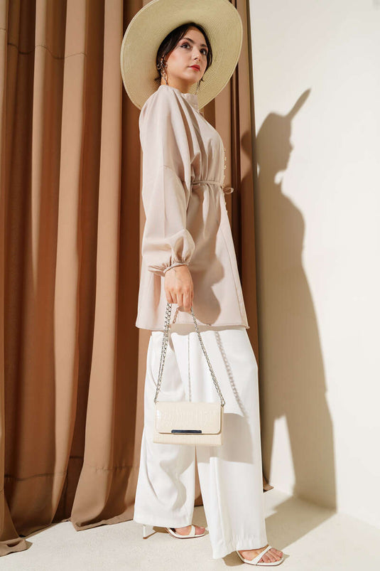 Camicia Terikoton con bottoni Stoned Brit Beige