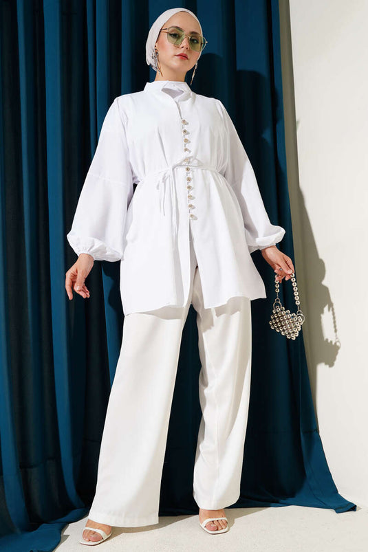 قميص تيريكوتون أبيض بأزرار من Stoned Brit