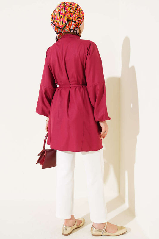 قميص تيريكوتون بأزرار من Stoned Brit باللون الأحمر الداكن