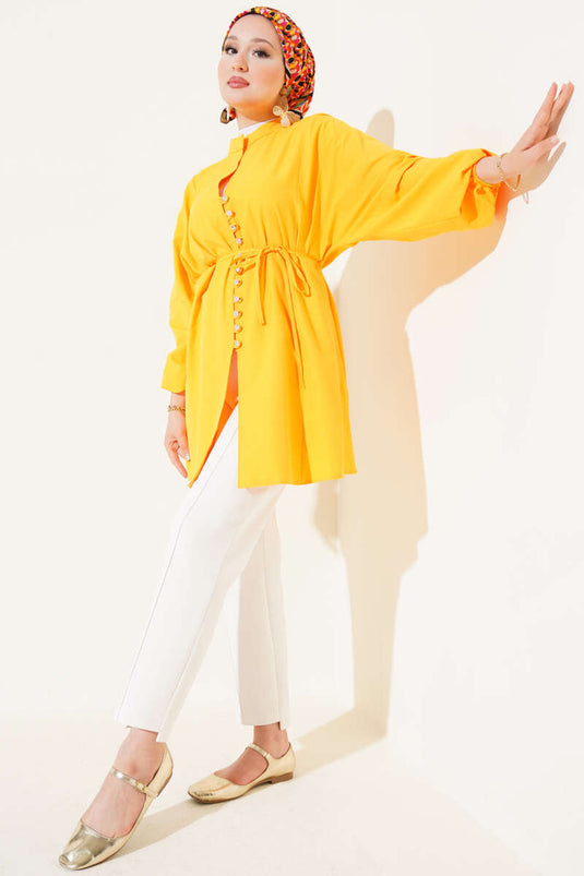 قميص تيريكوتون بأزرار من Stoned Brit باللون البرتقالي