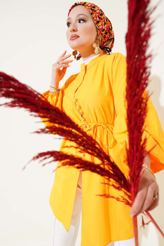 قميص تيريكوتون بأزرار من Stoned Brit باللون البرتقالي