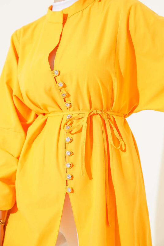 قميص تيريكوتون بأزرار من Stoned Brit باللون البرتقالي