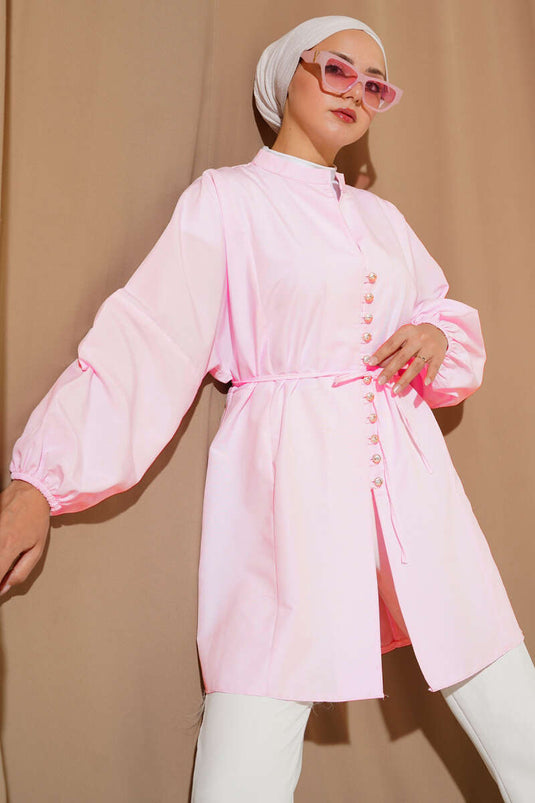 Camicia Terikoton con bottoni Stoned Brit rosa cipria