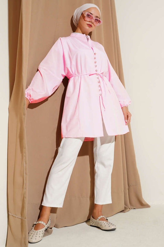 Camicia Terikoton con bottoni Stoned Brit rosa cipria