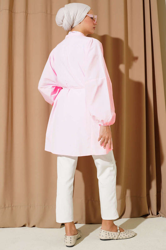 Camicia Terikoton con bottoni Stoned Brit rosa cipria