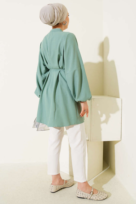 Steinbesetzte britische Knopfleiste Terikoton Hemd Tunika Minze