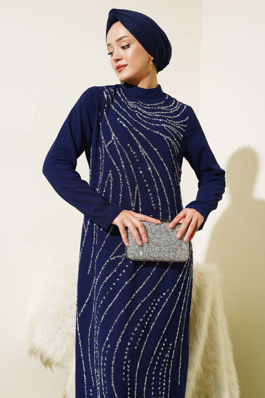 Stoned Plus Size Evening Dress Navy Blue