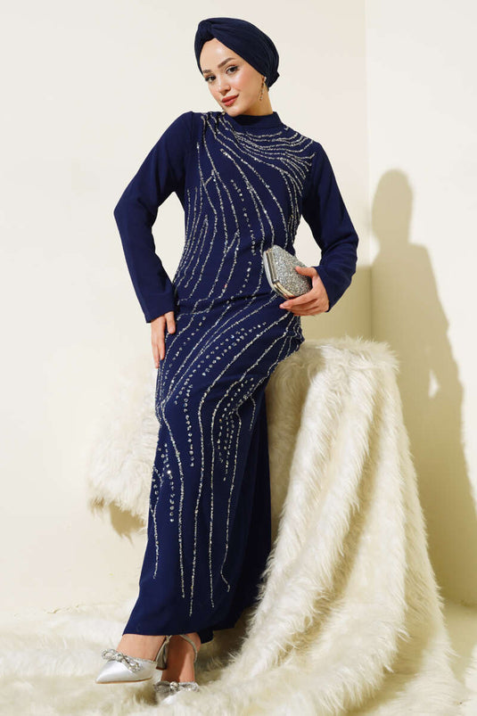 Stoned Plus Size Evening Dress Navy Blue