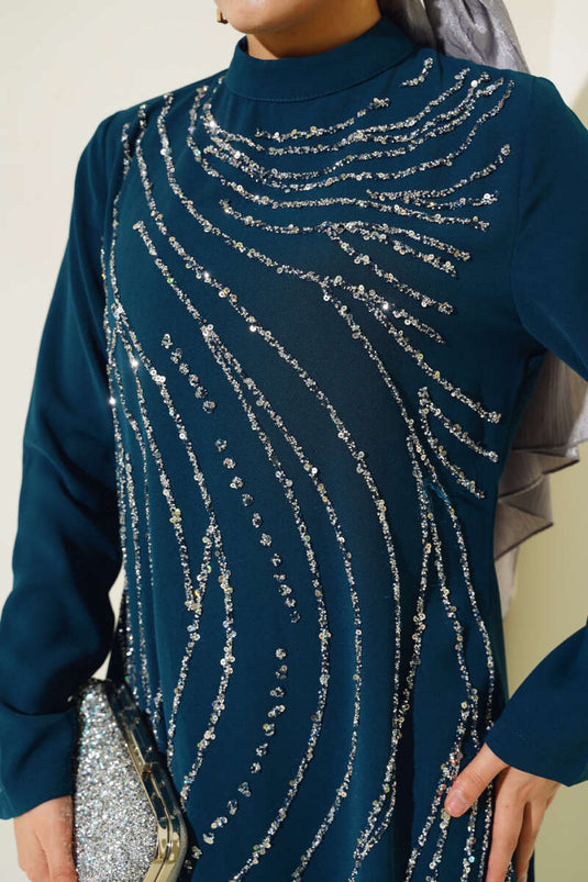 Stoned Plus Size Evening Dress Petrol